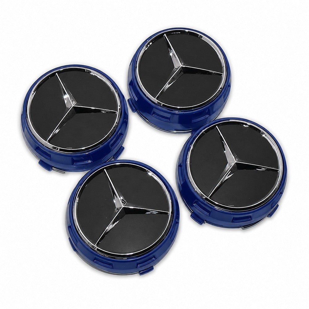 4x Mercedes Wheels Center Lock Design Cap Hub Star Cover Insert Sport AMG Blue