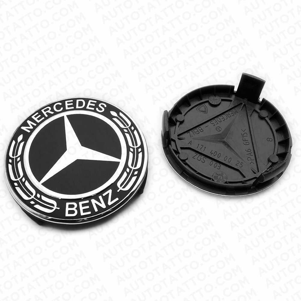 4x Mercedes Wheels Center Cap Hub Star Laurel Black Cover Inserts Sport AMG Set