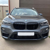 For BMW X1 F48 15-19 Front Bumper Gloss Black Racing Kidney Grille Double Slats
