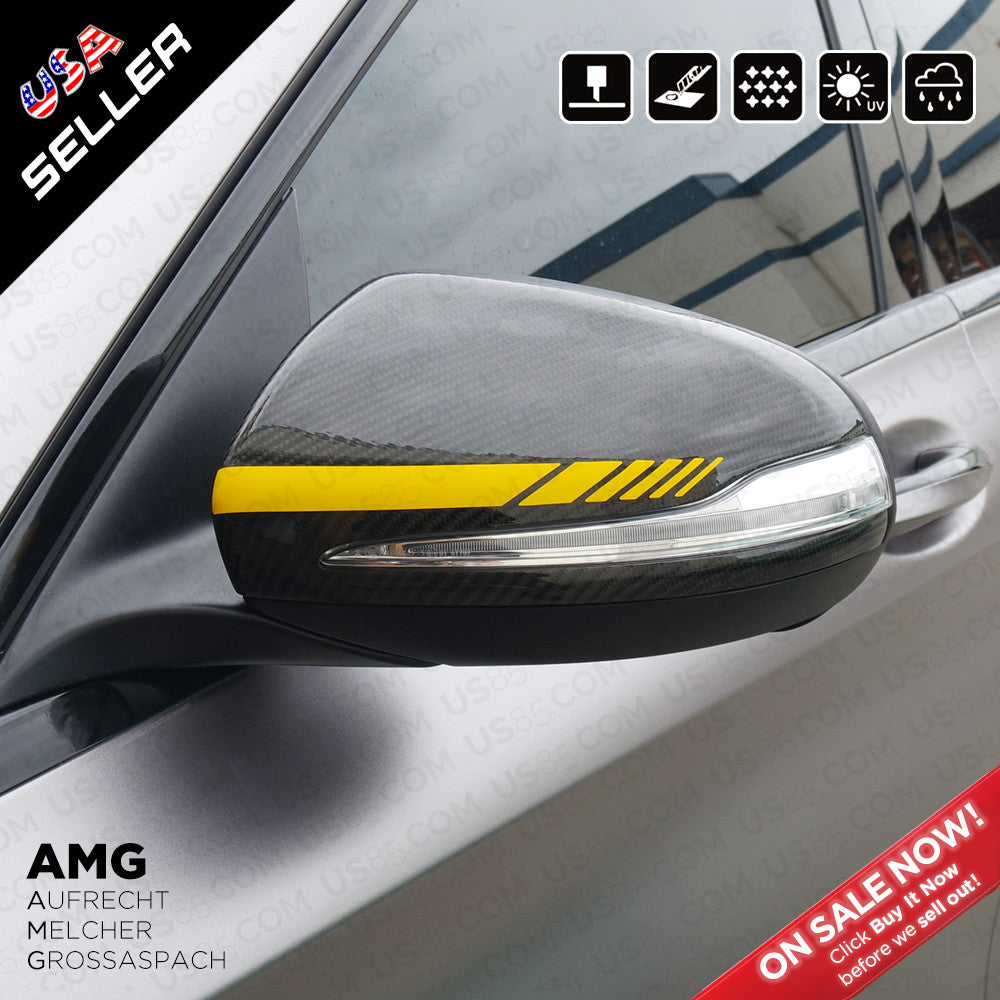For New Mercedes Mirror Cover Trim Strip Sticker Vinyl Racing Decal AMG - Yellow
