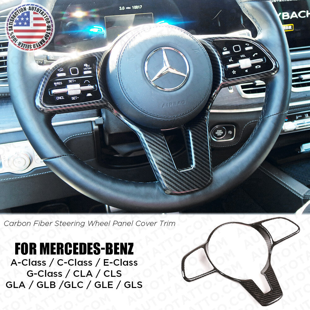 Mercedes A C CLA GLB GLC GLE Carbon Fiber Style Steering Wheel Cover Trim Sport