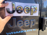 Jeep 2 (two) 2018-2024 Wrangler/Gladiator Fender w/ Black Outline Emblem Badge - Chrome