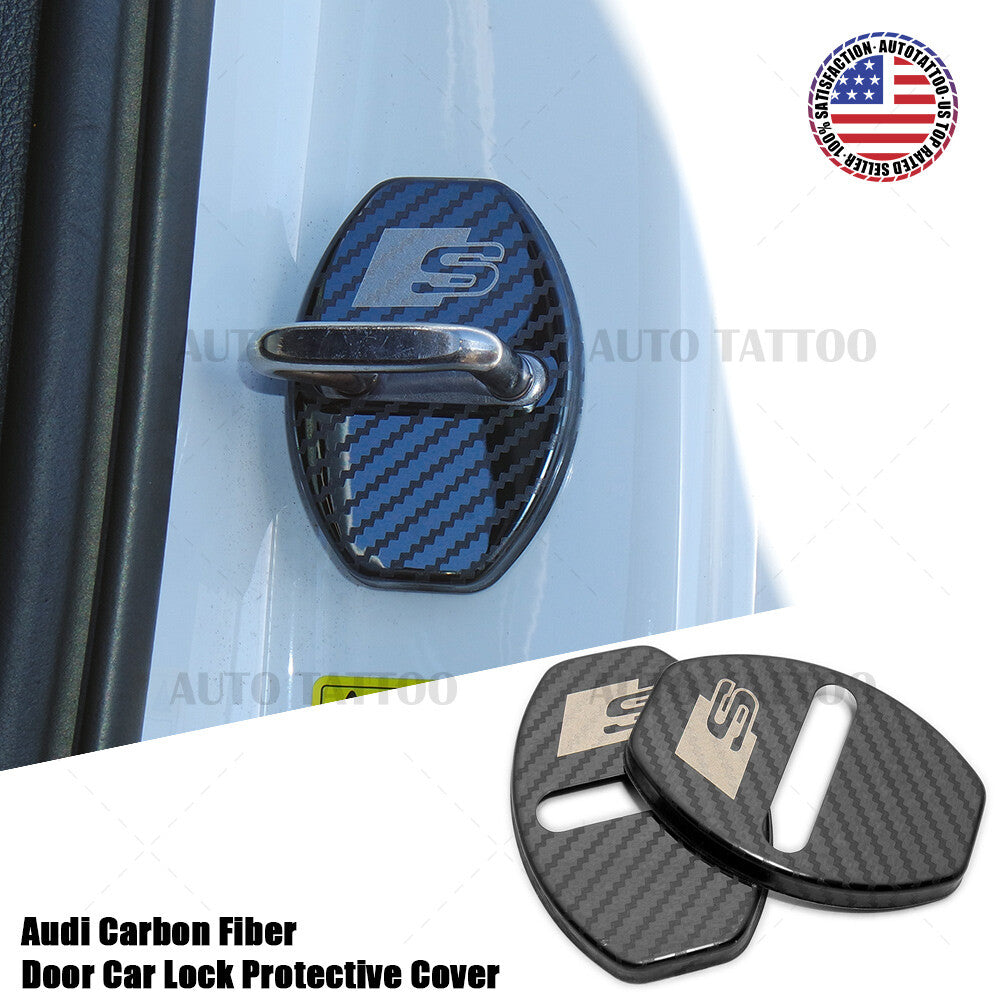 2x Audi S Carbon Fiber Texture Door Car Lock Protective Cover Sticker Decorate