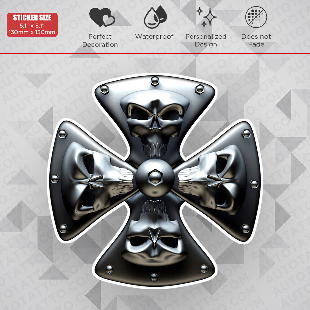 Cool Maltese Cross Skull 3D Sticker Decal Car Van Truck Liftgate Window Decorate