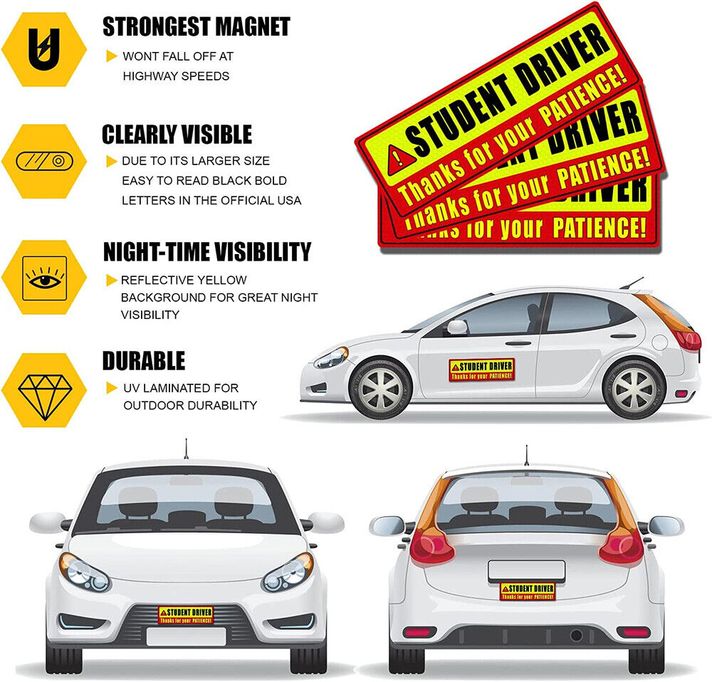 Please Be Patient Student Driver Magnet Car Signs Warning Sticker Magnetic Decal