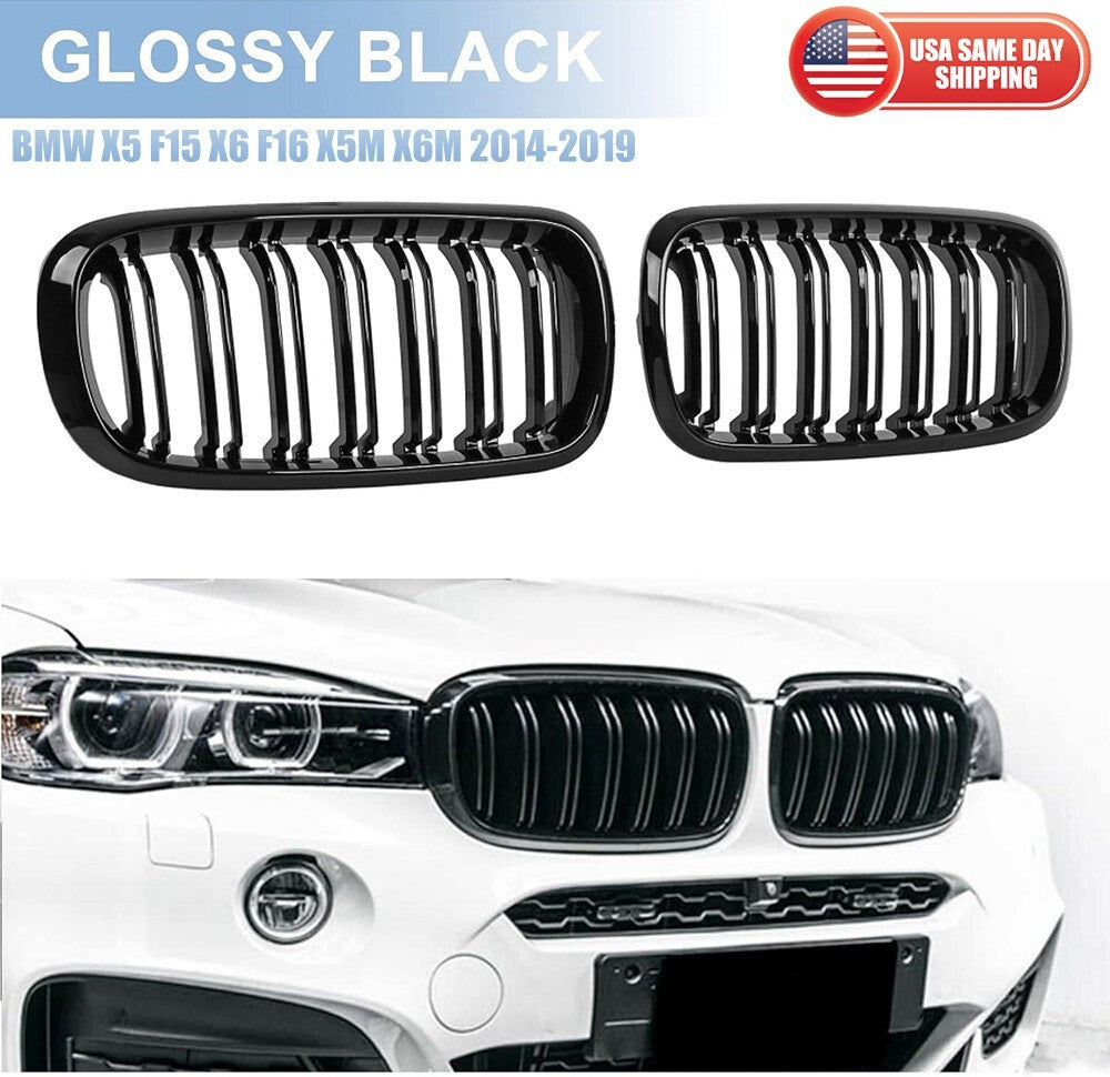 Front Kidney Grill For BMW F15 X5 F85 X5M F16 X6 F86 X6M Gloss Black Double Slat