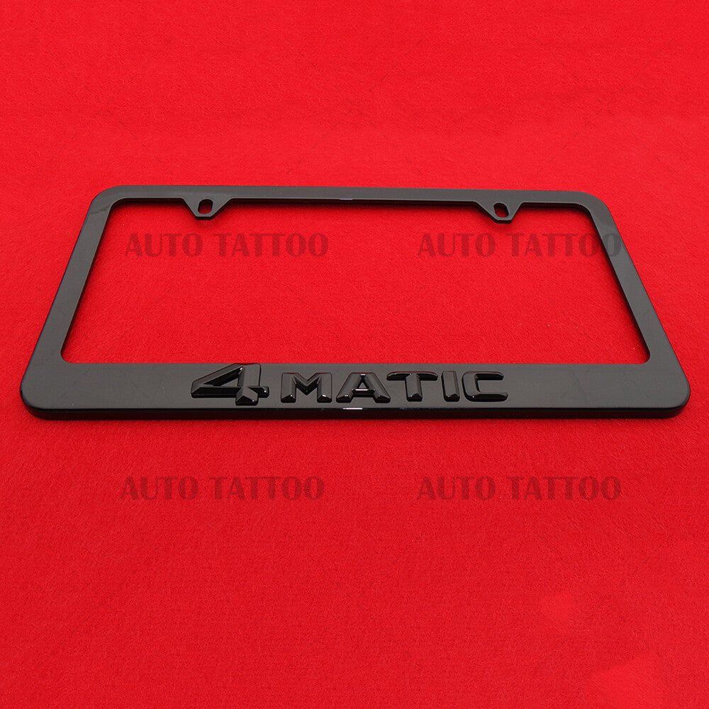 1x 4MATIC Gloss Black License Plate Frame Cover Decorate + Screw Caps