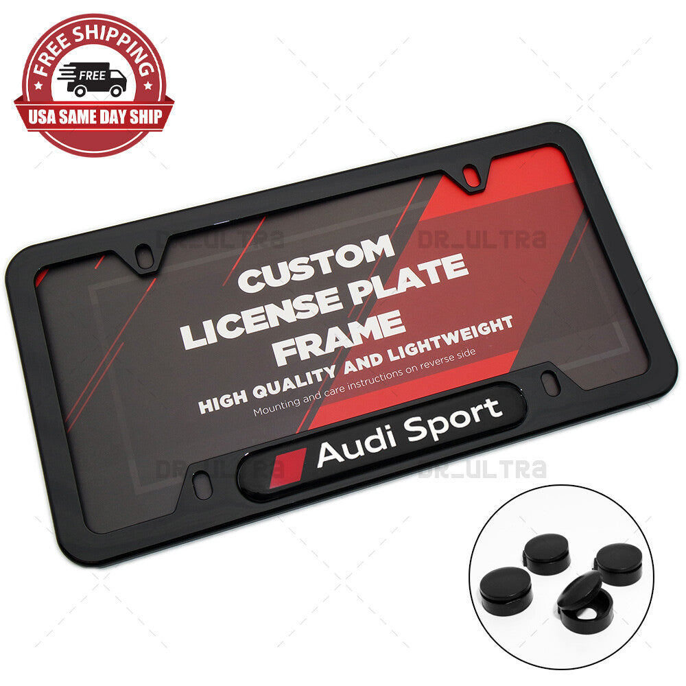 Gloss Black Front or Rear Audi Sport Logo Emblem License Plate Frame Cover Gift