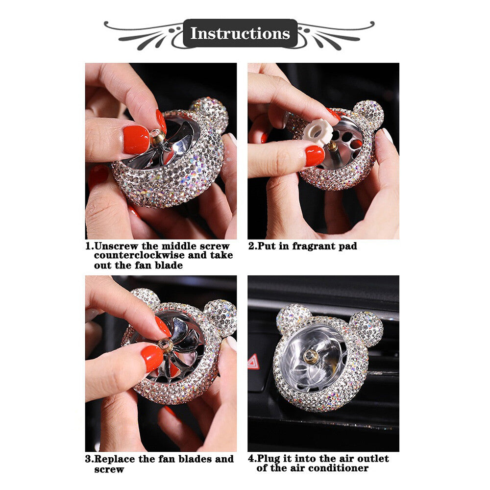 Crystal Bling Diamond Fragrance Mickey Fan Car Air Fresher Vent Perfume Clip