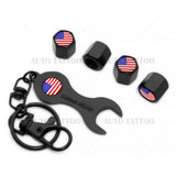 4x Universal USA Flag Car Tire Wheels Air Stem Dust Valve Caps Cover + Keychain