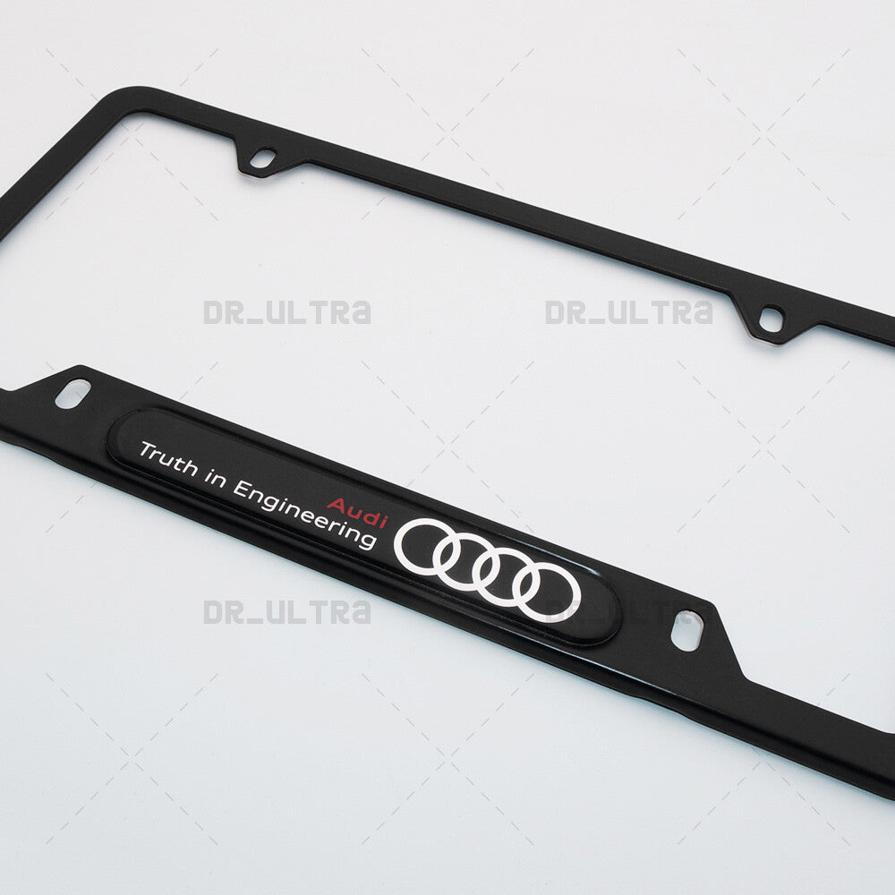 Black Stainless Steel Front Rear Emblem License Plate Frame Cover - Audi Ring