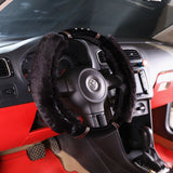 Universal Soft Warm 2 Sides Faux Rabbit Fur w/ Diamond Car Steering Wheel Cover