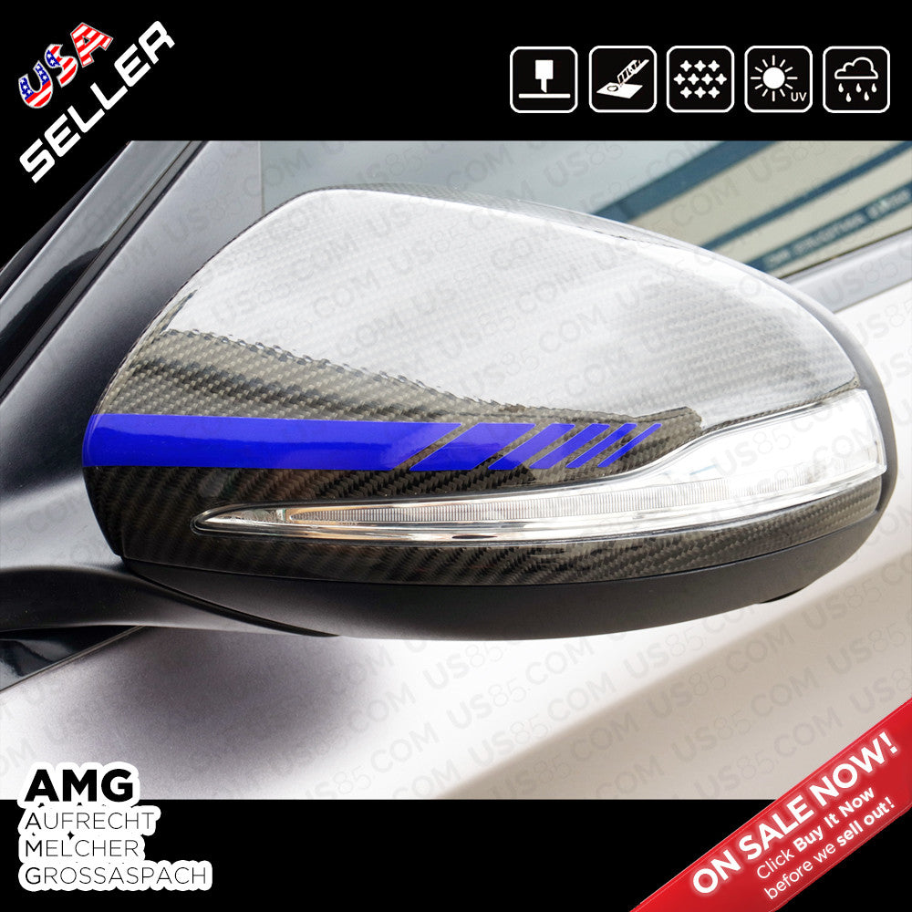 For New Mercedes Mirror Cover Trim Strip Sticker Vinyl Racing Decal AMG - Blue