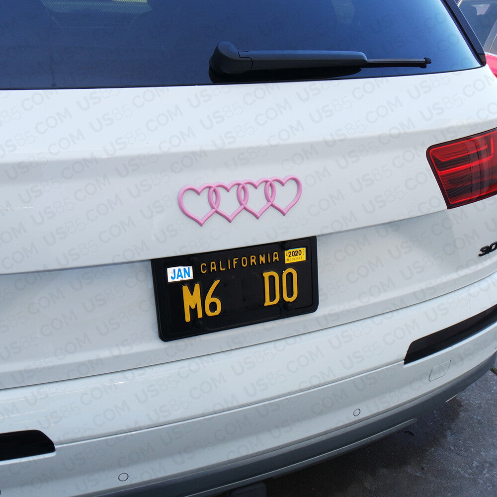 For Audi Sport Car Trunk Lid Love Heart Rings Badge Logo Emblem Gift Pink Lady