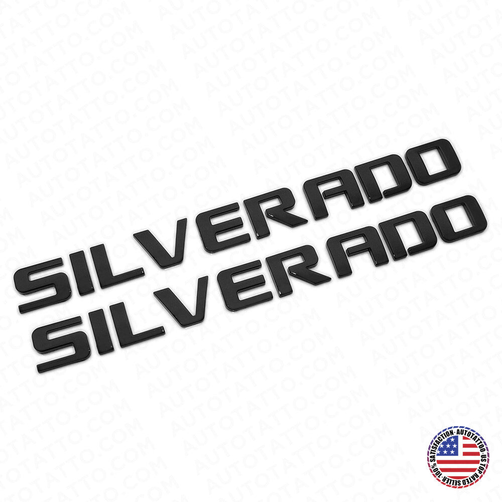 2x Chevy Silverado Fender Tailgate Logo Nameplates Letter 3D Emblem Gloss Black