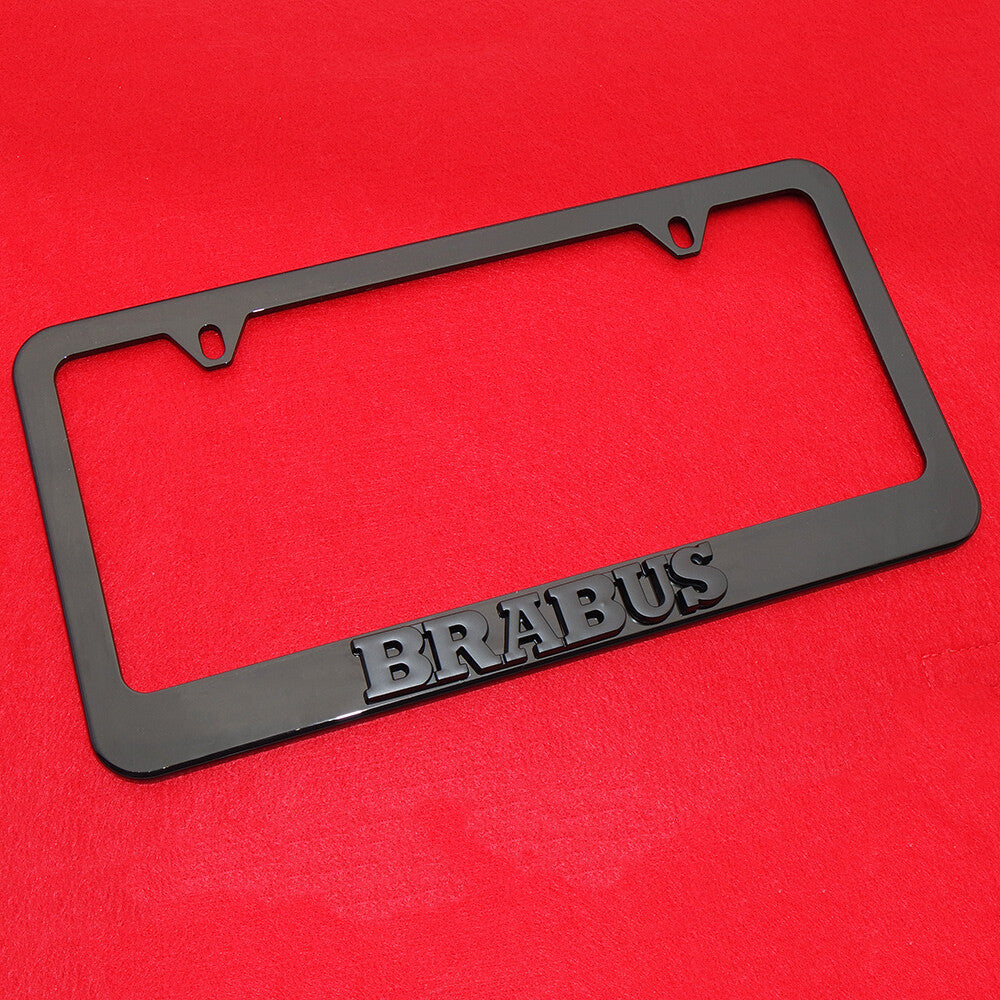 1x Brabus Gloss Black License Plate Frame Cover Decorate + Screw Caps