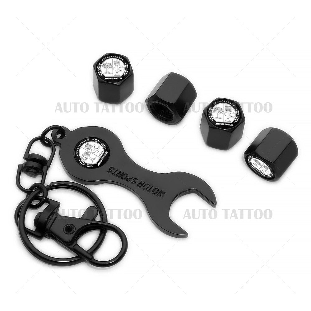Mercedes-Benz 4pcs Amg Laurel Tree Tire Wheels Air Stem Dust Valve Caps Cover Keychain Keychain