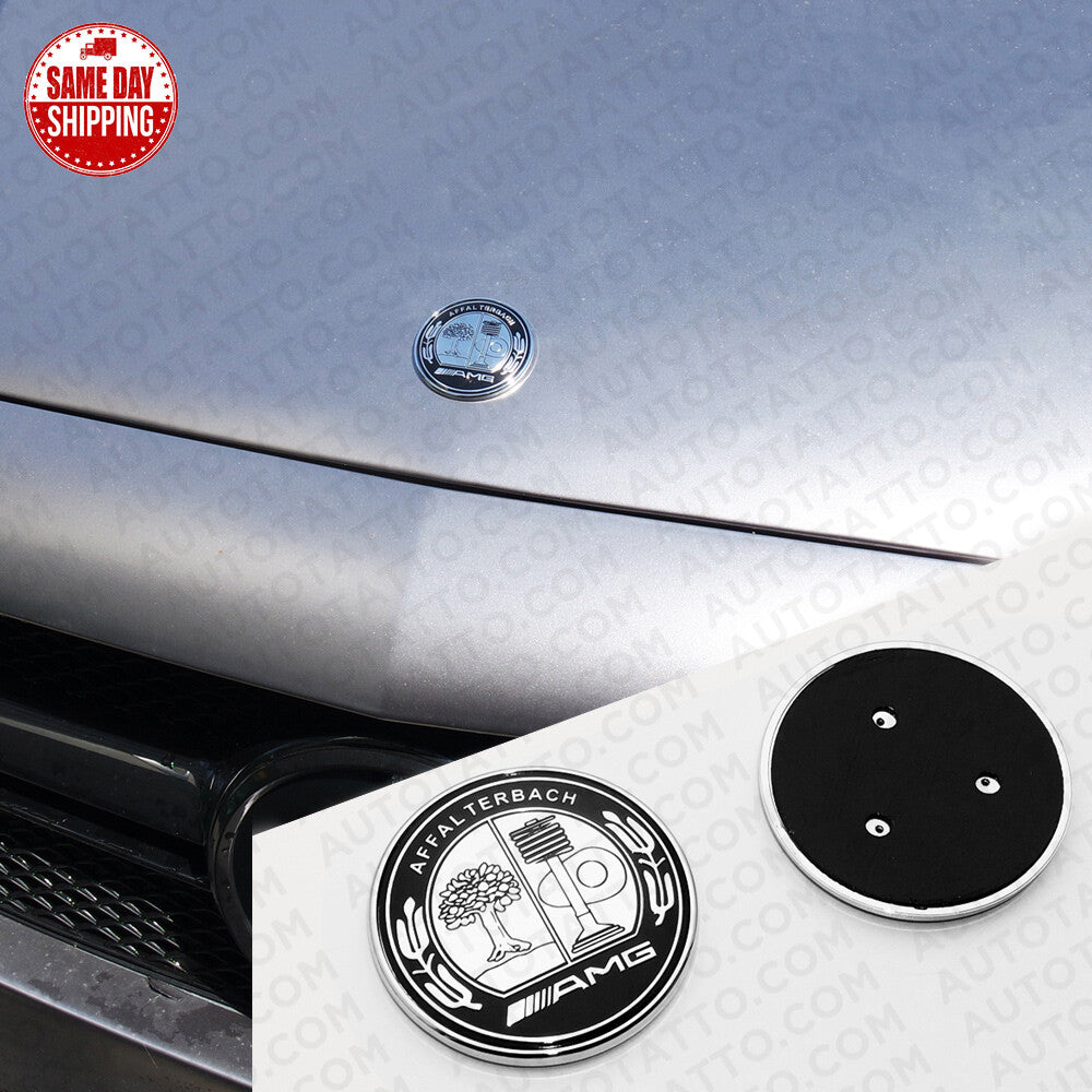 Universal Mercedes Sport Black Hood Laurel Adhesive Badge Logo Emblem AMG Tree