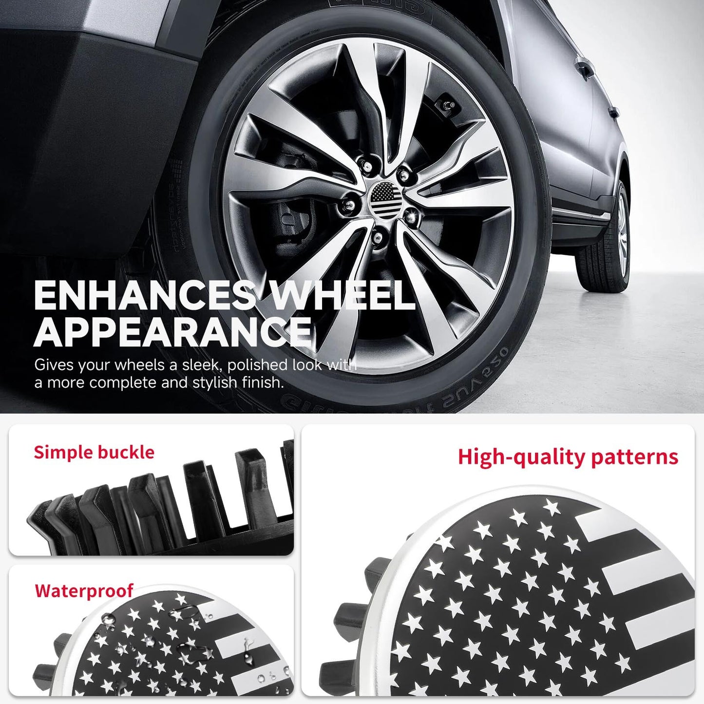 Chevrolet Wheel Center Hub Cap 83mm 3.25" USA Flag Tahoe Suburban Sierra Car Accessory - Silver