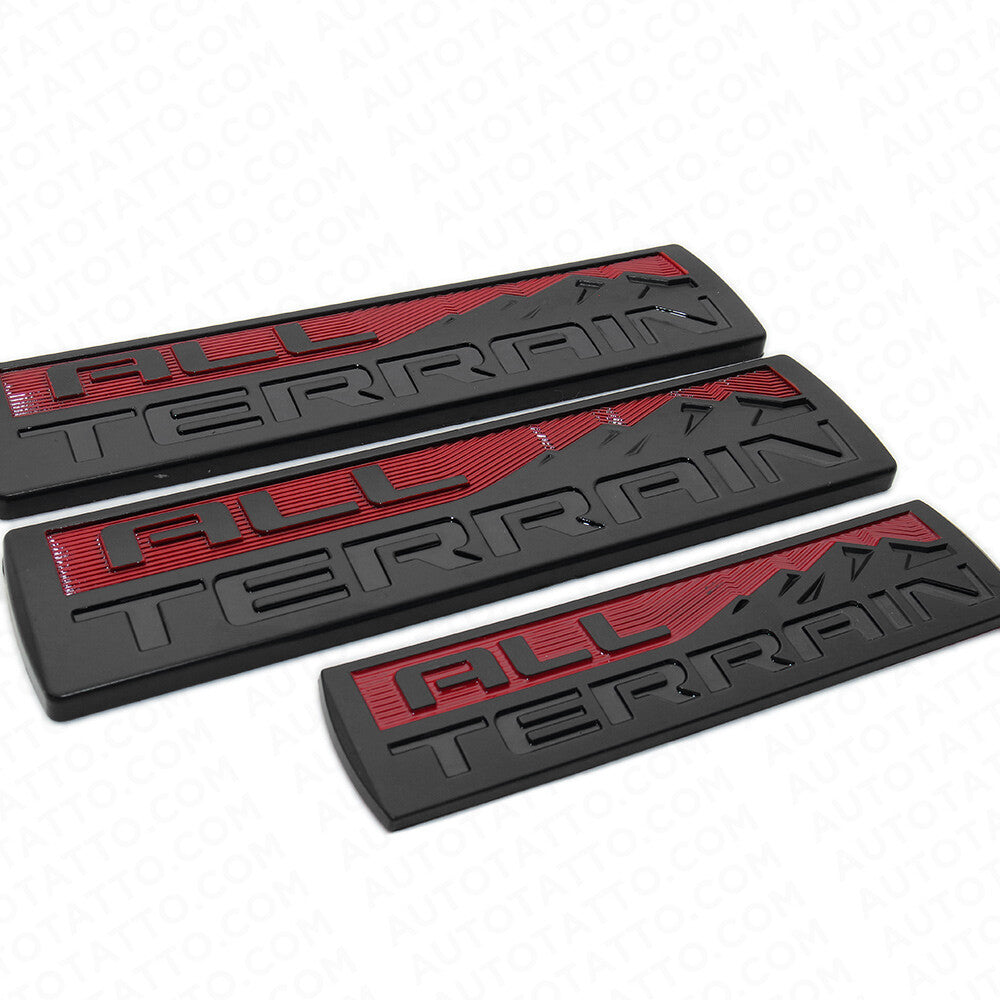 Set 3 Pcs GMC All Terrain Door Tailgate Letter Nameplate Emblem Badge Red Black