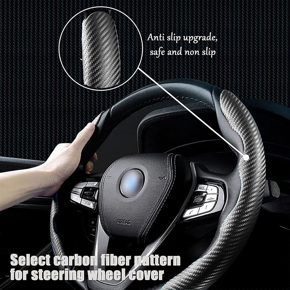 Universal Black Carbon Auto Car Steering Wheel Cover Non Slip Protector Decorate