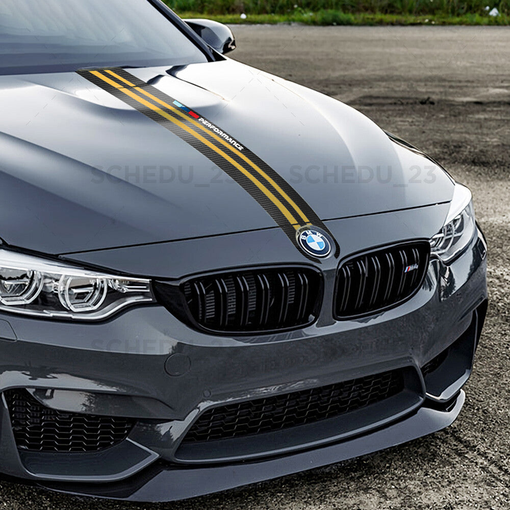 Yellow Carbon Fiber 5D Car Hood Sticker Stripe Decal For BMW Performance Sport