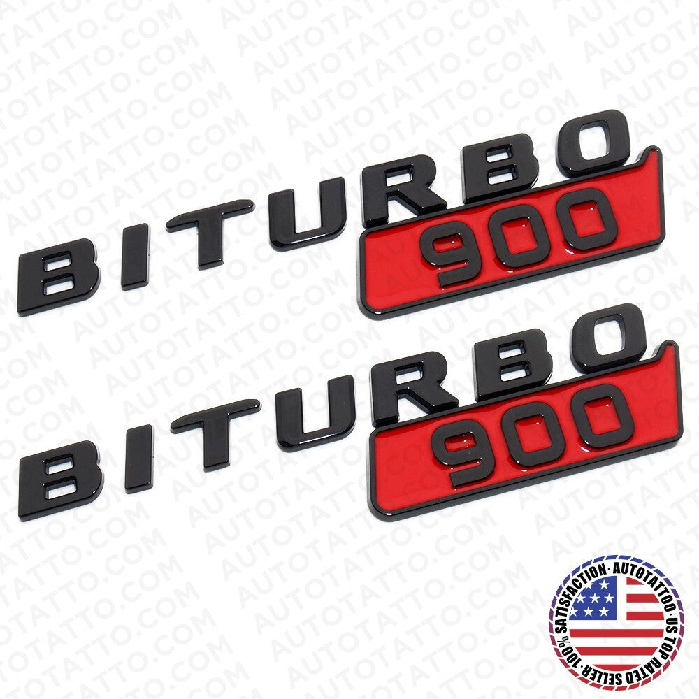 2x Mercedes BRABUS BITURBO 900 Fender Nameplate Badge Marker Emblem Gloss Black