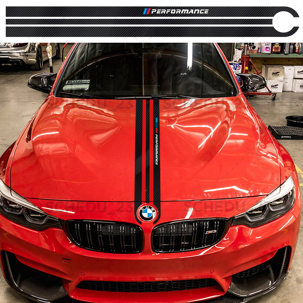 Black Carbon Fiber 5D Car Hood Sticker Stripe Decal For BMW Performance Sport