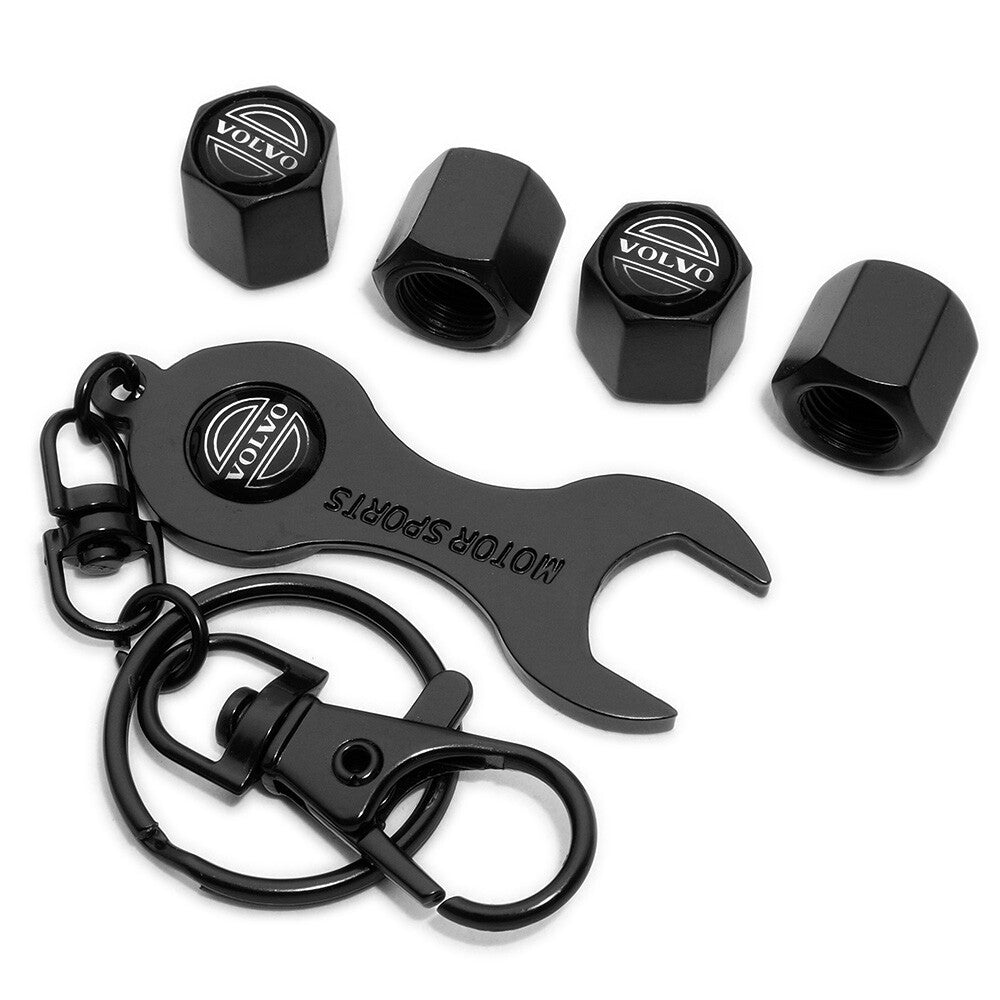 4pcs Hex Volvo Sport Car Tire Wheels Air Stem Dust Valve Cap Cover + Keychain