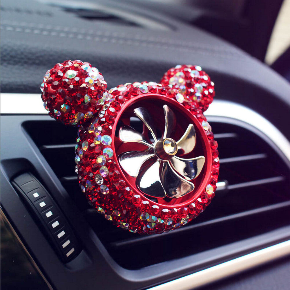 Crystal Bling Diamond Fragrance Mickey Fan Car Air Fresher Vent Perfume Clip