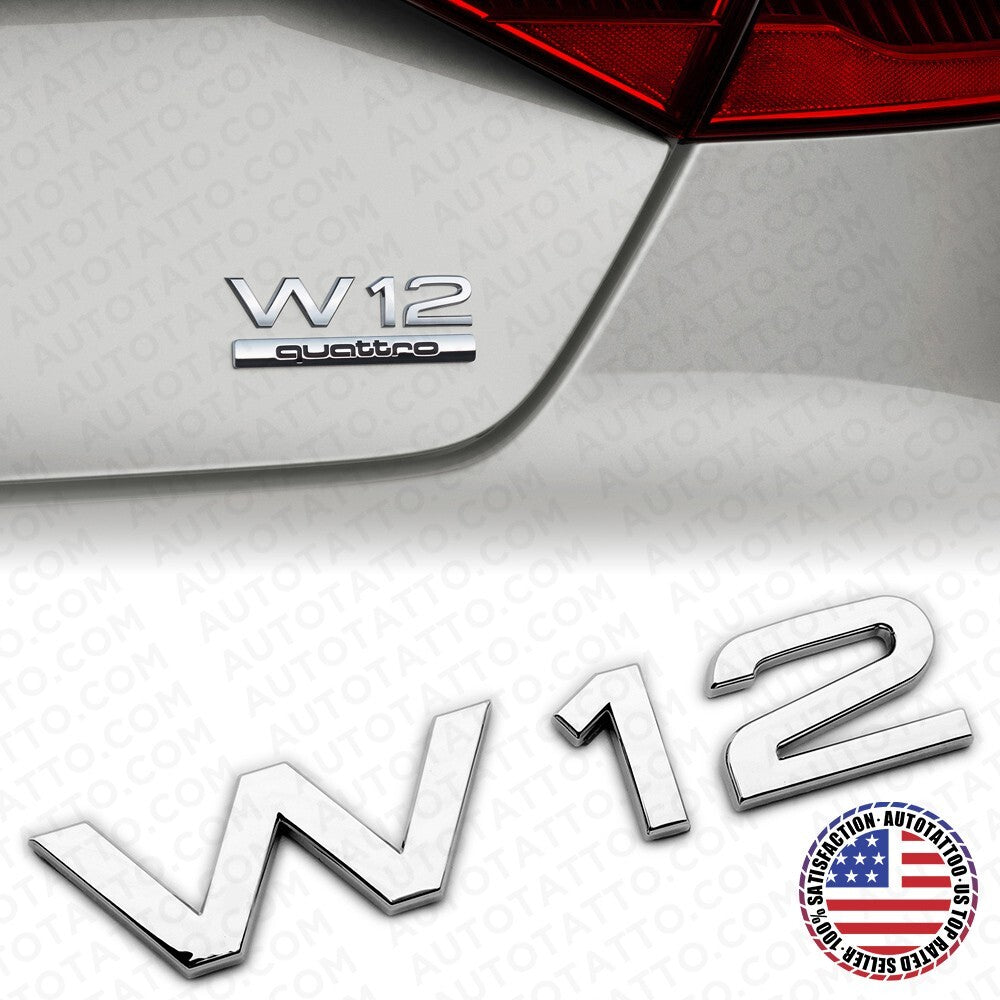 For Audi Sport Car Rear Truck W12 Marker Nameplate Emblem Logo Badge Chrome