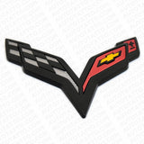 For Corvette C7 2014-2019 Gloss Black Front & Rear Set Cross Flags Emblem Sport