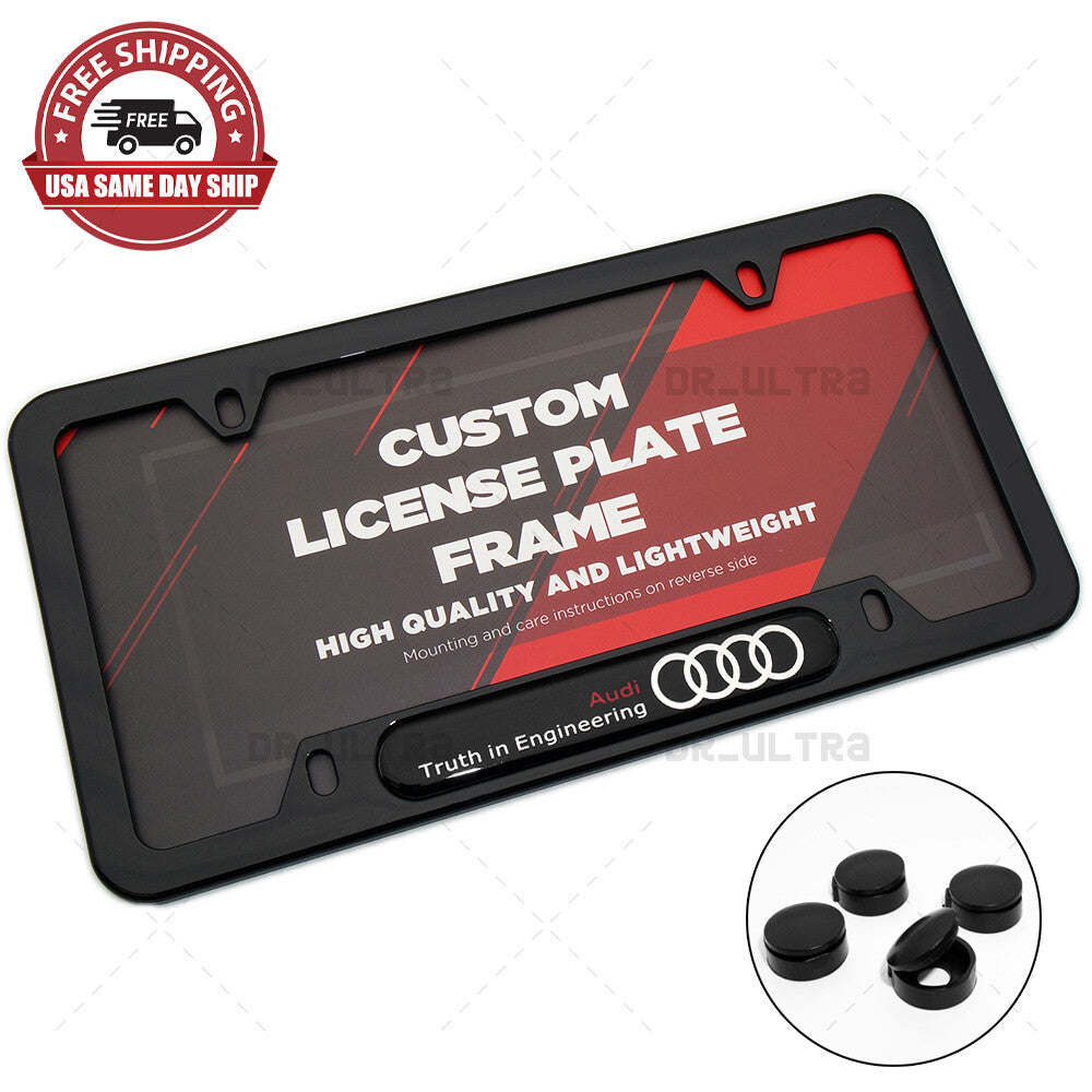 Gloss Black Front or Rear Audi Ring Logo Emblem License Plate Frame Cover Gift