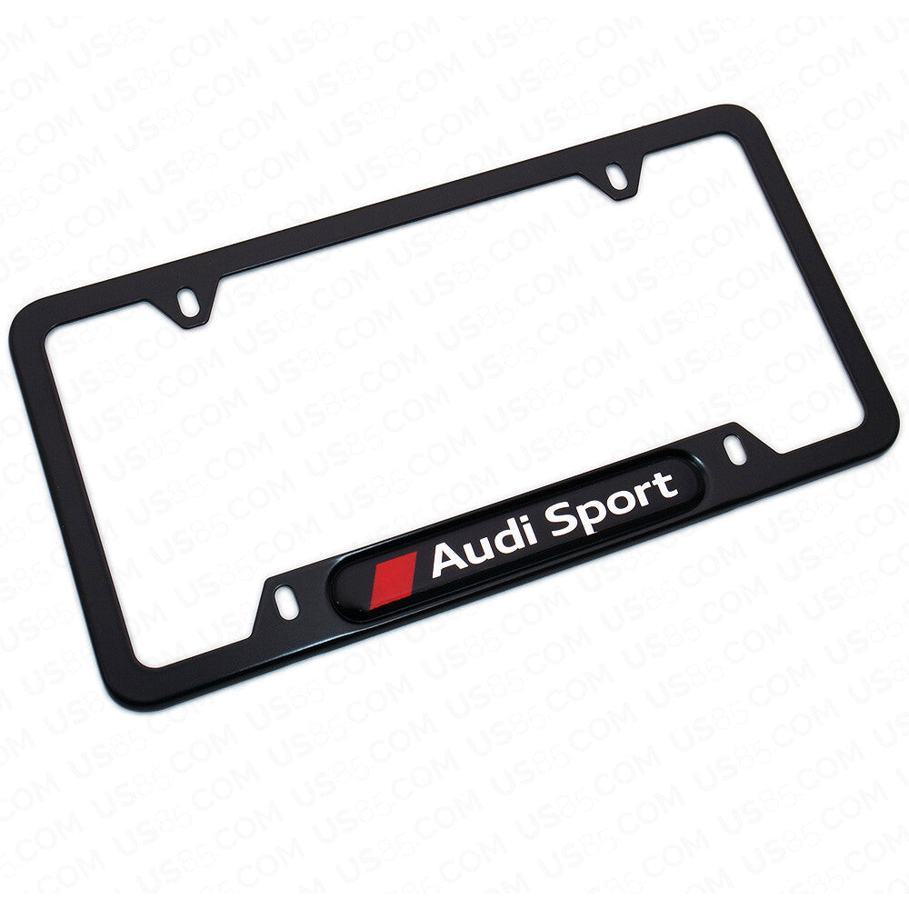 Black Stainless Steel Front Rear Emblem License Plate Frame Cover - Audi Sport