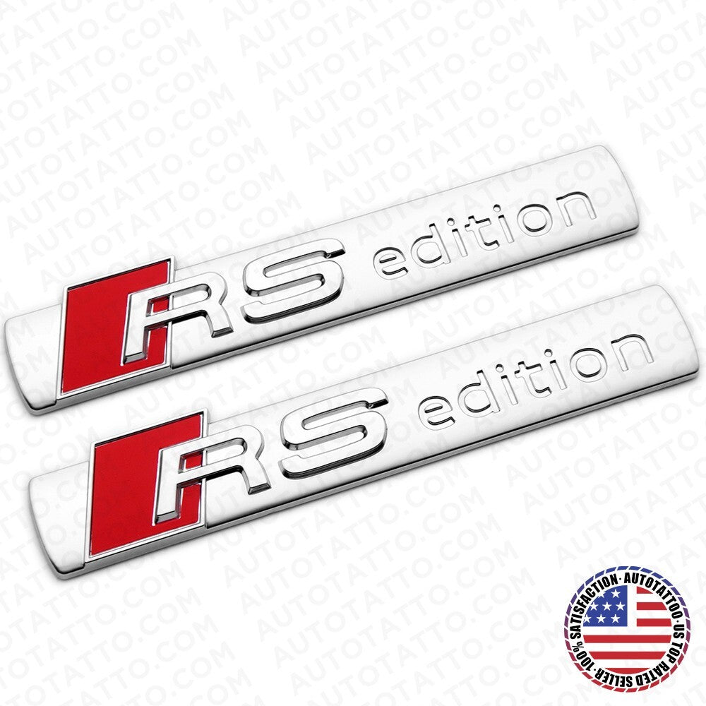 2pcs Audi RS Edition Side Fender Marker Logo Emblem Decal Badge Decorate Silver
