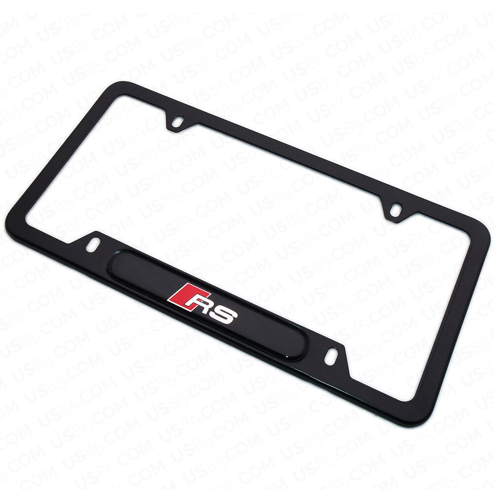 Black Stainless Steel Front Rear RS Sport Emblem License Plate Frame Cover Gift
