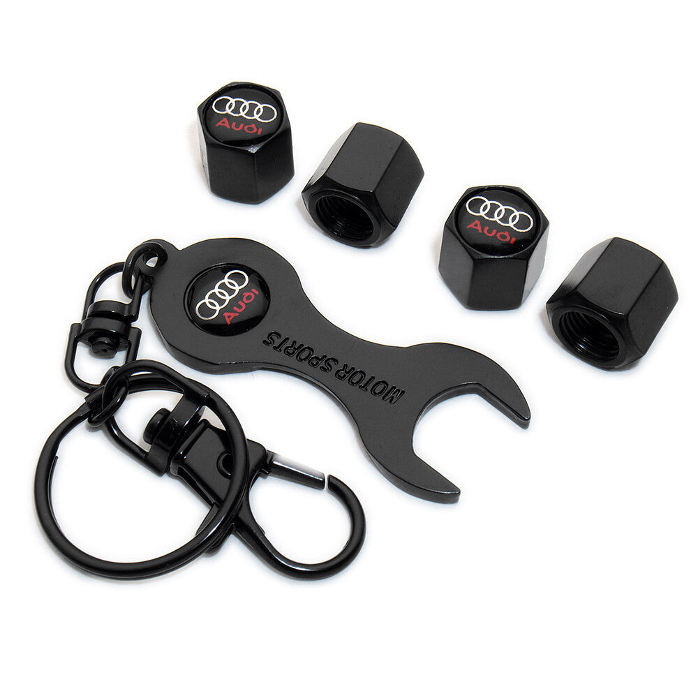 4x Universal Hex Car Tire Wheel Air Stem Dust Valve Caps Cover + Wrench Keychain