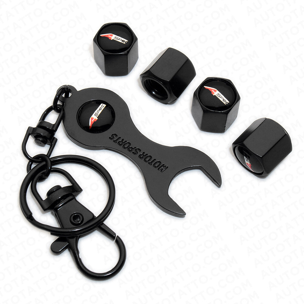 4x Hex Aspec Sport Car Tire Wheel Air Stem Dust Valve Caps Cover + Keychain