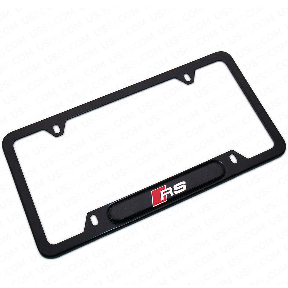Black Stainless Steel Front Rear RS Sport Emblem License Plate Frame Cover Gift