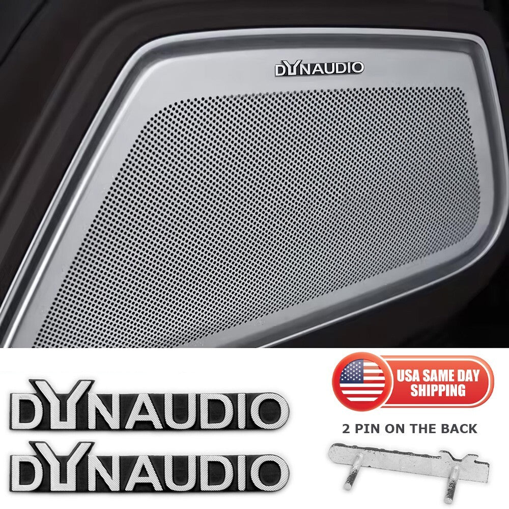 2pcs Dynaudio 2 Pin Aluminum Logo Emblem Car Door Speaker Badge Decal Replace
