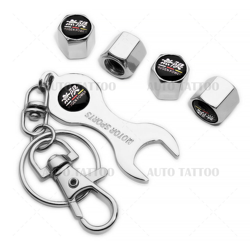 4pcs Hex Fit Mugen 無限 Car Tire Wheels Air Stem Dust Valve Cap Cover + Keychain