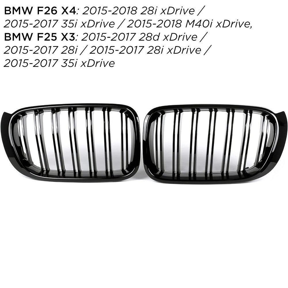 BMW 15-17 X3 F25 LCI, 15-18 X4 F26 LCI Front Bumper Gloss Black Kidney Grille
