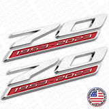 2pcs C8 Corvette 70th Anniversary Edition Door Badge Nameplate Emblem Chrome Red