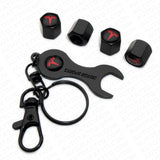 4x Hex Red Tesla Sport Car Tire Wheel Air Stem Dust Valve Caps Cover + Keychain