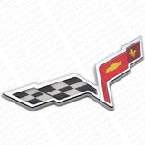 2x For 05-13 C6 Corvette Front Hood Rear Crossed Flags Badge Emblem Chrome Sport
