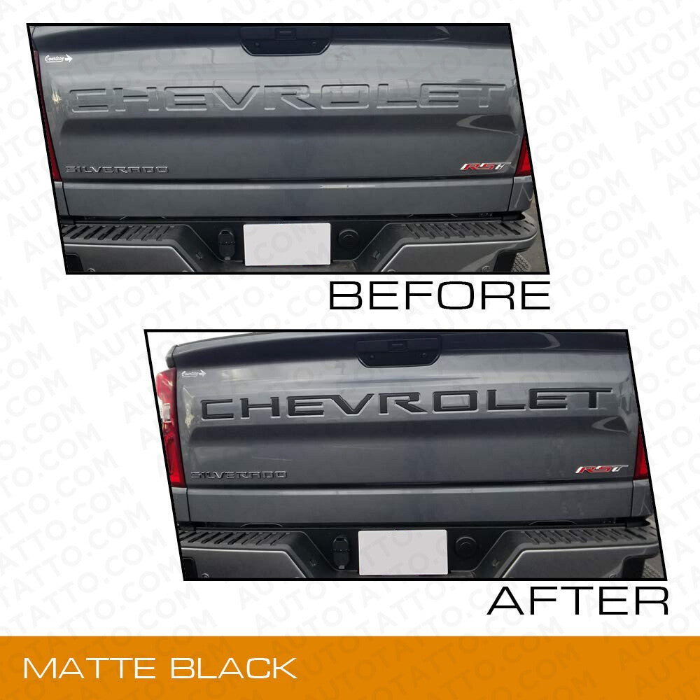 19-22 Silverado CHEVROLET Tailgate Insert 3D Letter Badge Nameplate Emblem Black