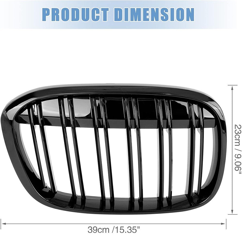 For BMW X1 F48 15-19 Front Bumper Gloss Black Racing Kidney Grille Double Slats