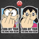 Set 2pcs Doraemon Turn Off High Beam Funny Cute Sticker Car SUV Decoration Decal