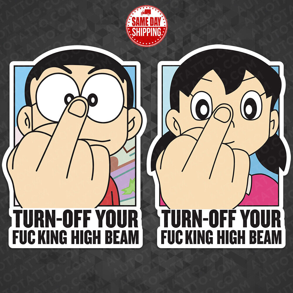 Set 2pcs Doraemon Turn Off High Beam Funny Cute Sticker Car SUV Decoration Decal
