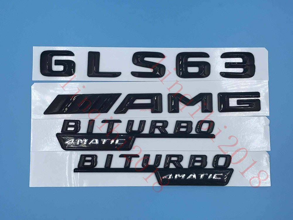 Gloss Black "GLS63 AMG BITURBO 4 MATIC" Number Emblem Sticker for Mercedes-Benz